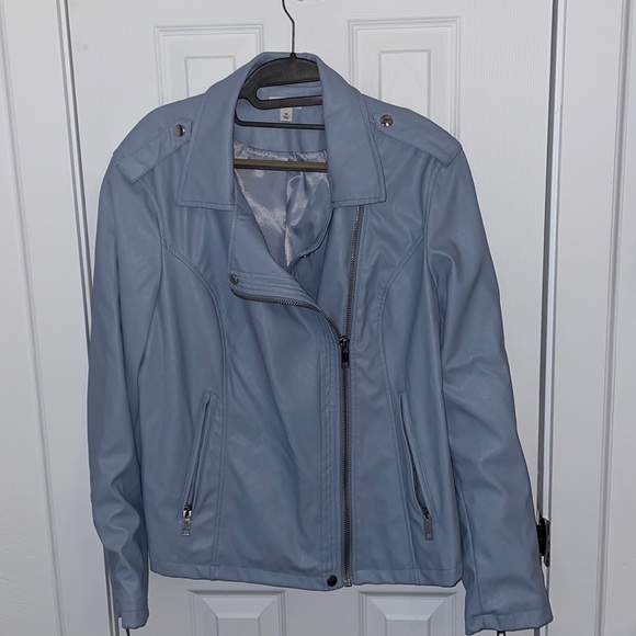 Jackets & Blazers - Faux Leather Blue Moto Jacket